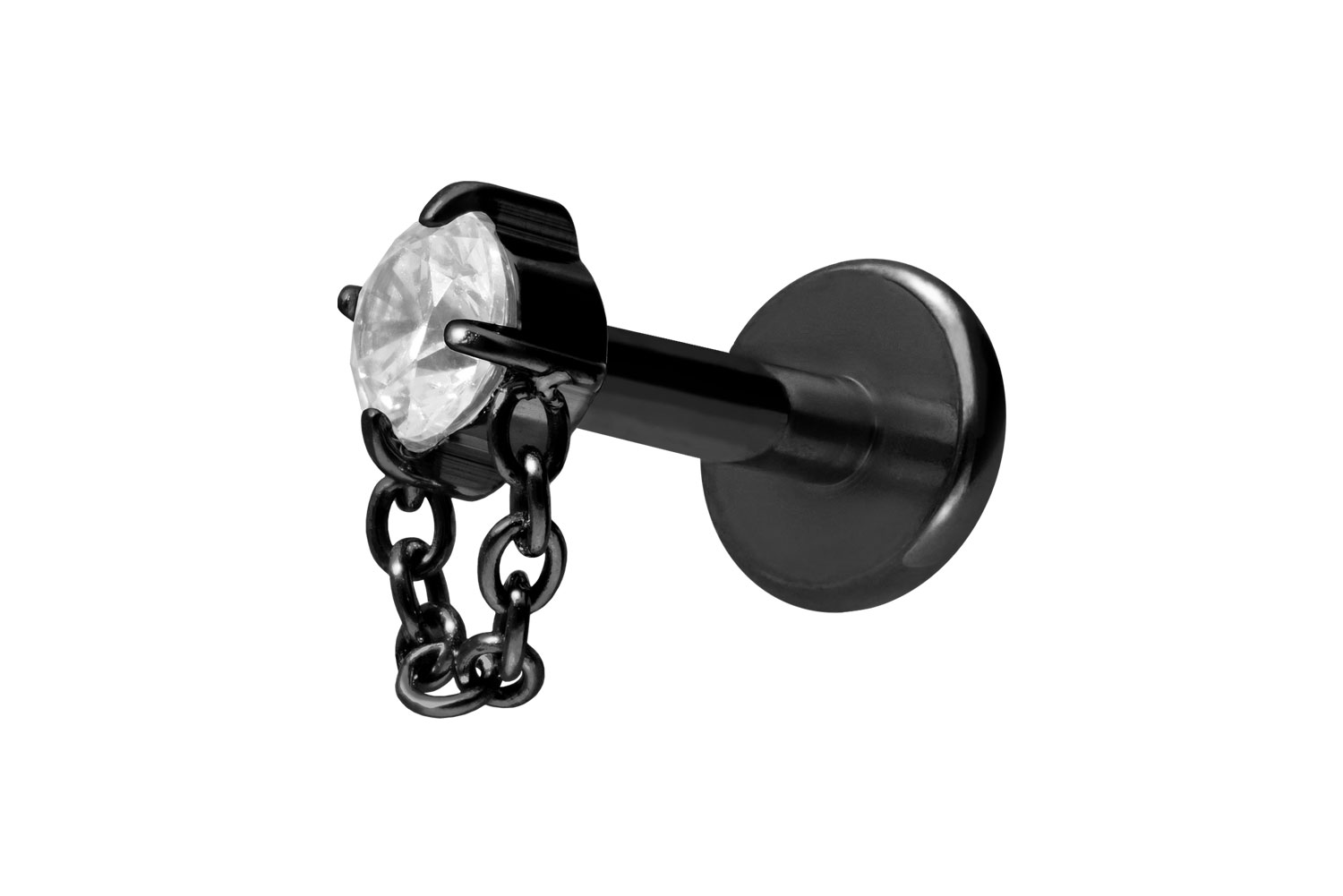 Titan Labret Piercing mit Innengewinde KRISTALL + KETTE